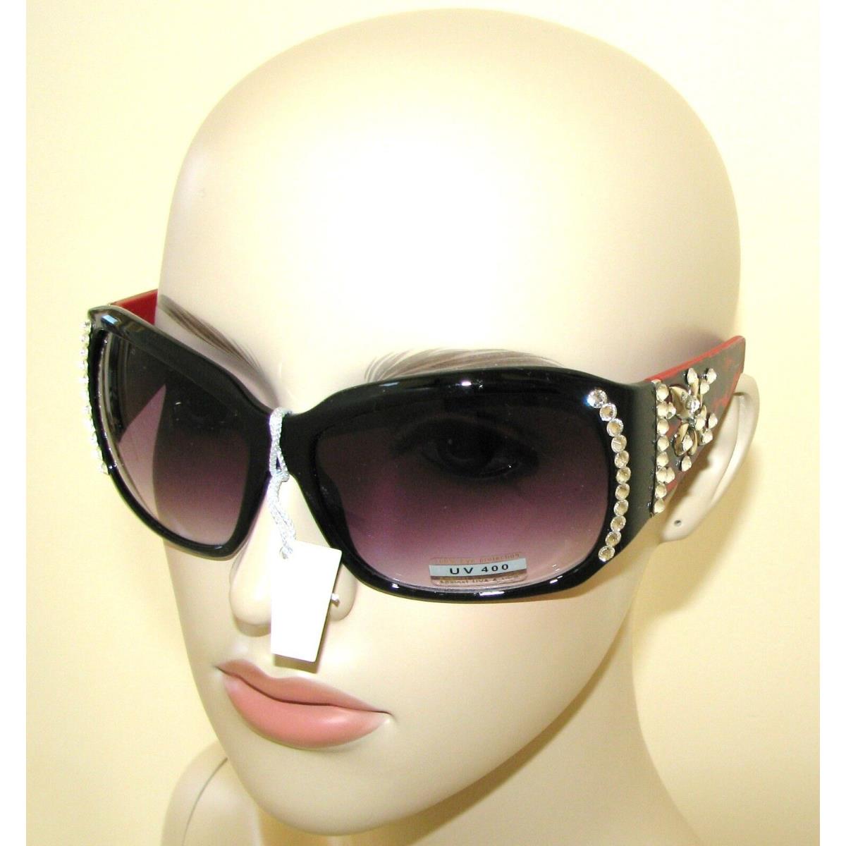 Made with Swarovski Elements Crystal Design Black UV400 Sunglasses BLACK&RED