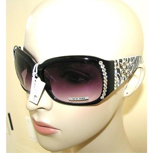 Made with Swarovski Elements Crystal Design Black UV400 Sunglasses BLACK&WHITE ZEBRA