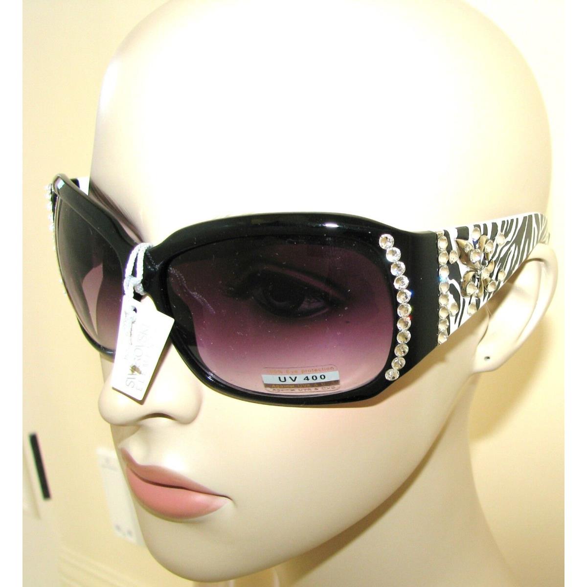 Made with Swarovski Elements Crystal Design Black UV400 Sunglasses BLACK&WHITE ZEBRA