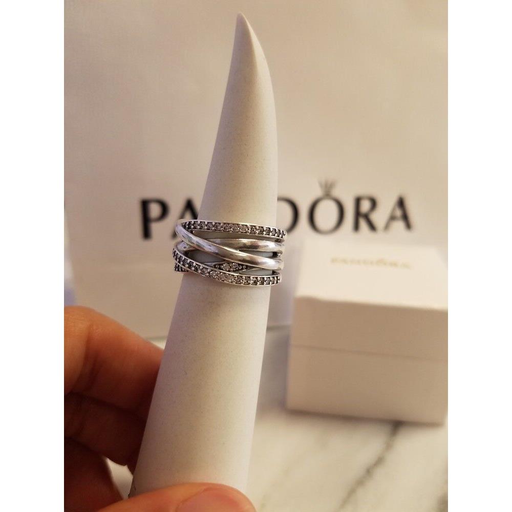 Pandora 925 Ale Sparkle CZ Entwined Cocktail Large Ring 190919CZ