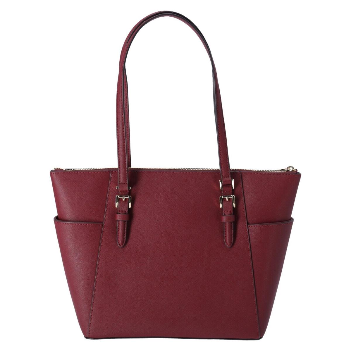 Michael Kors Charlotte Top Zip Tote MK Signature Shoulder Bag Dark Cherry