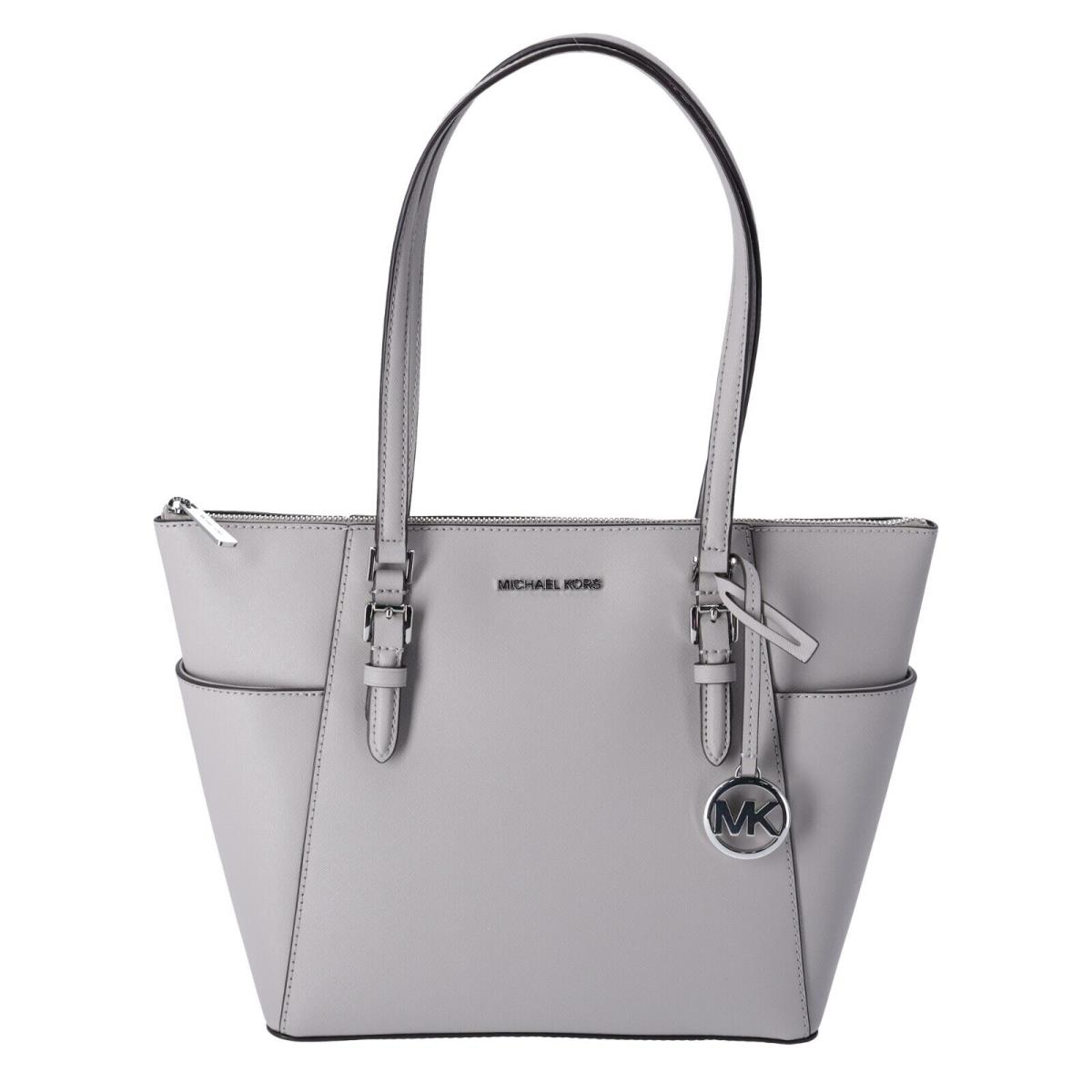 Michael Kors Charlotte Top Zip Tote MK Signature Shoulder Bag Pearl Grey