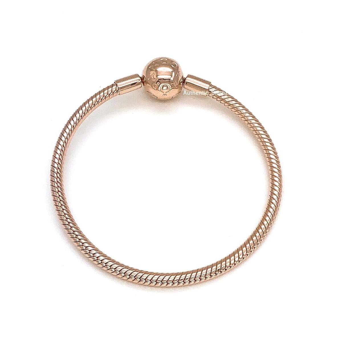 Pandora Rose 14K Gold Logo Clasp Moment Charm Bracelet 580728 Rose Gold tone