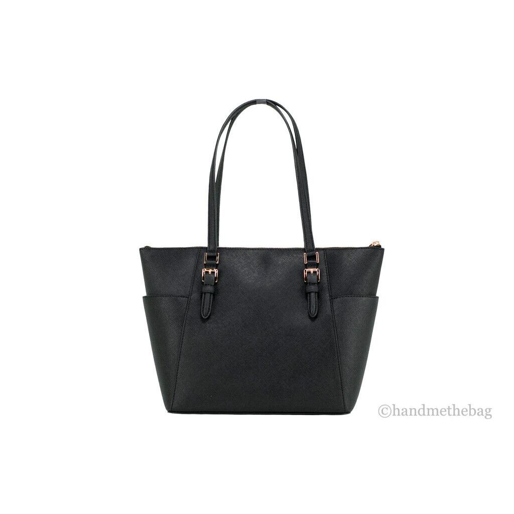 Michael Kors Charlotte Signature Leather Pvc Large Top Zip Tote Handbag Bag Black
