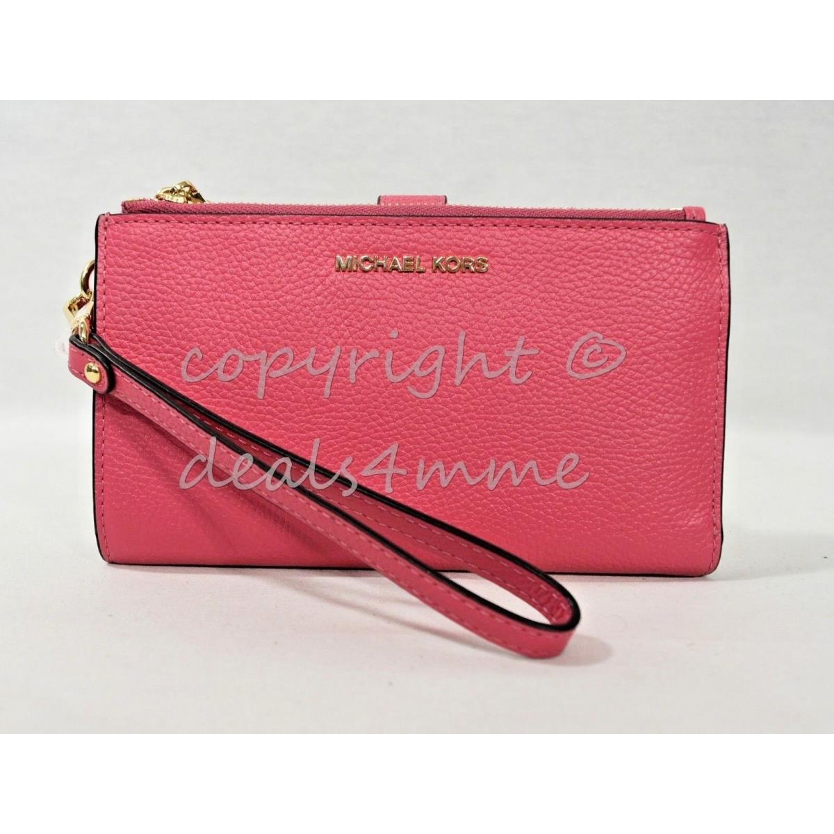 Michael Kors Leather Double Zip Wallet / Wristlet in Marigold or Rose Pink Rose Pink