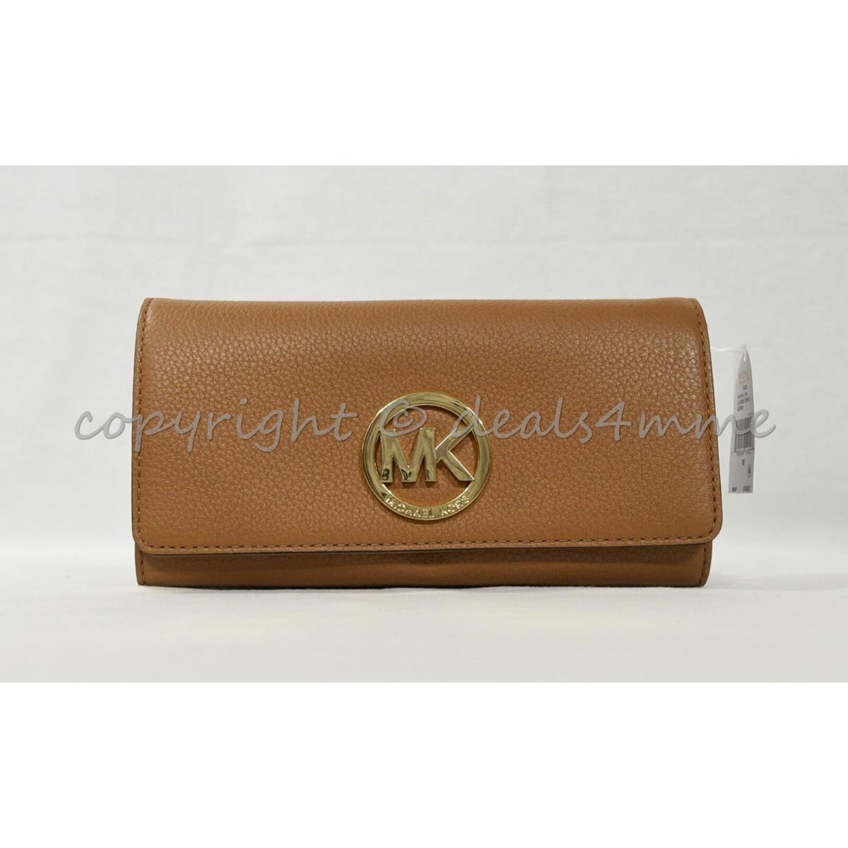 Michael Kors Money Pieces Leather Large Gusset Carryall Wallet. Various Colors Acorn with Gold Hardware