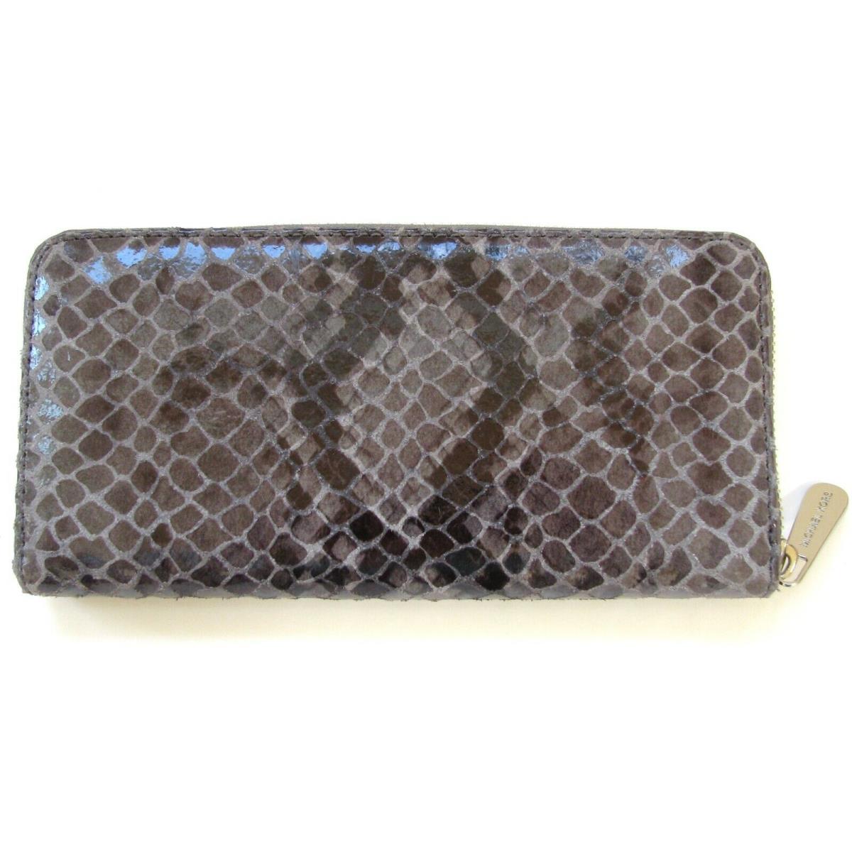 Michael Kors Items Black Gray+brown Python Embossed Leather Clutch Wallet-new
