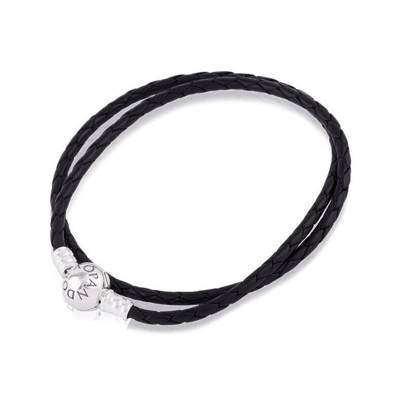 Pandora 925 Braided Double Leather Charm Bracelet Necklace 590745CBK