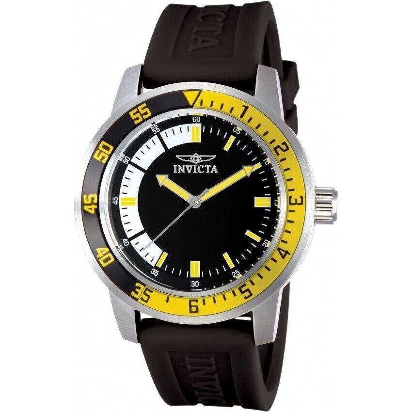 Invicta Specialty Silver Tone Case Black Dial Rubber Strap Watch Men`s - 12846