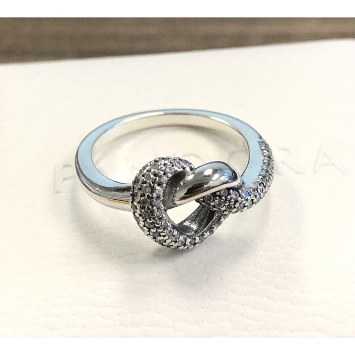 Pandora Knotted Heart Ring Clear CZ 198086CZ +hinged Box+polish Cloth+tag