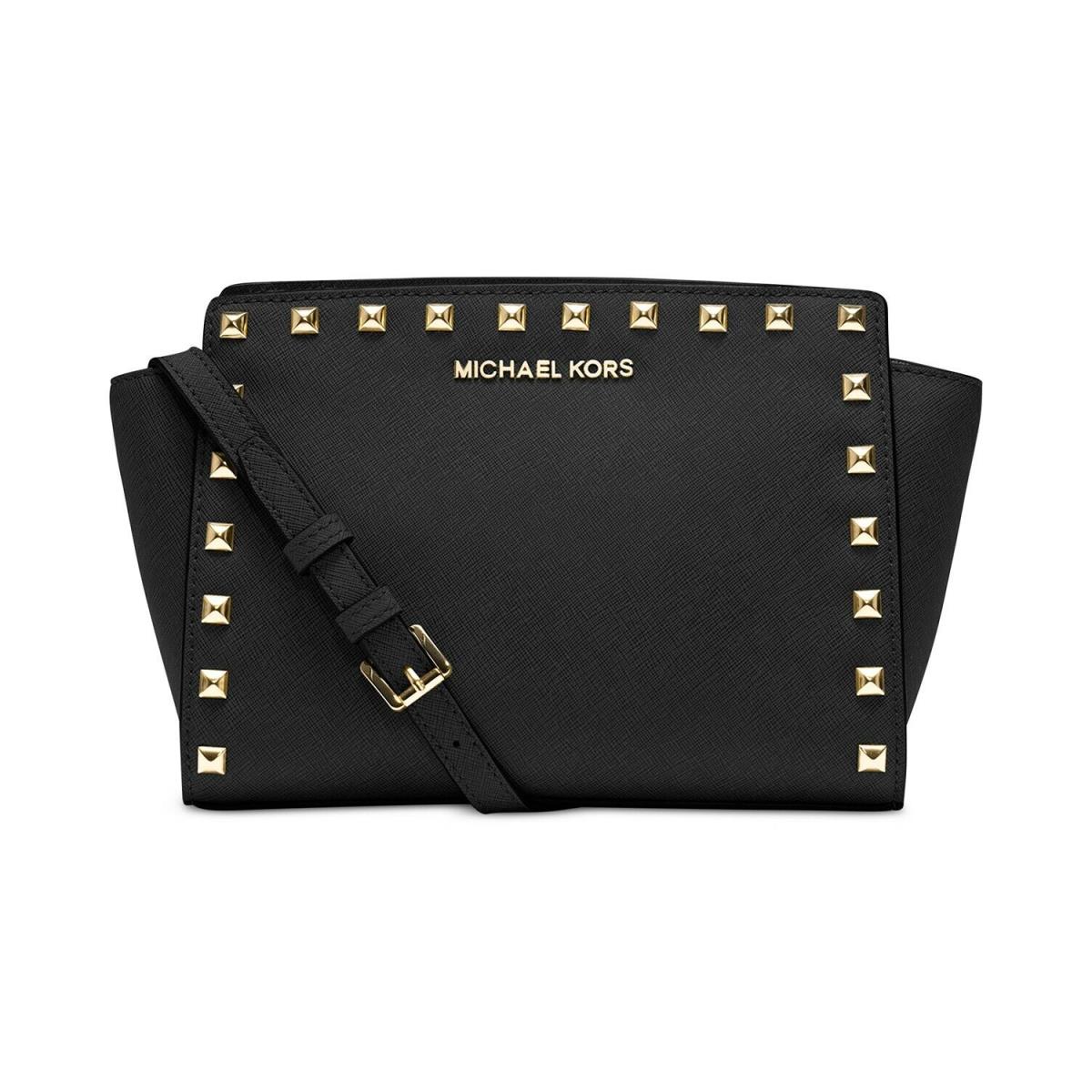 Michael Kors Selma Studded Leather Crossbody Bag Black Navy Pearl Grey