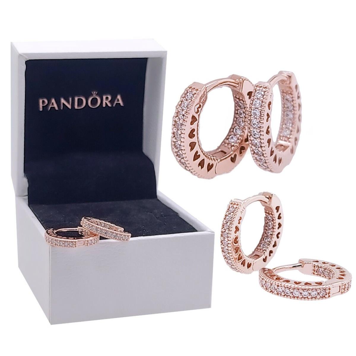 Pandora Rose 14k Gold Pav Heart Hoop Earrings 286317C01