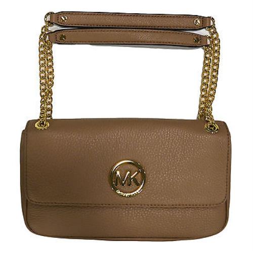 Michael Kors Womens Handbag Purse Fulton Shoulder Bag Mk Flap Closure Logo Brown