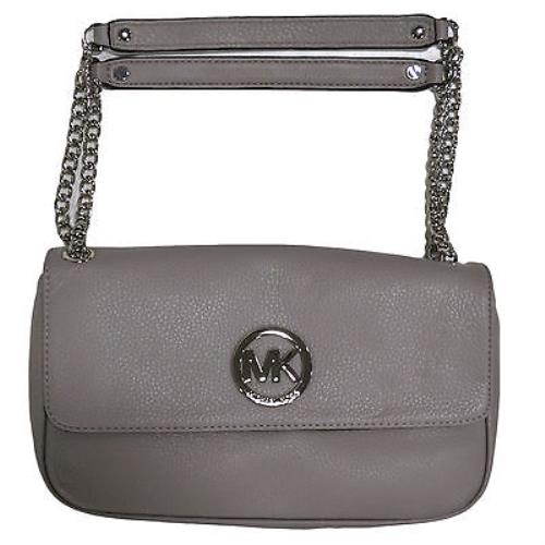 Michael Kors Womens Handbag Purse Fulton Shoulder Bag Mk Flap Closure Logo Gray