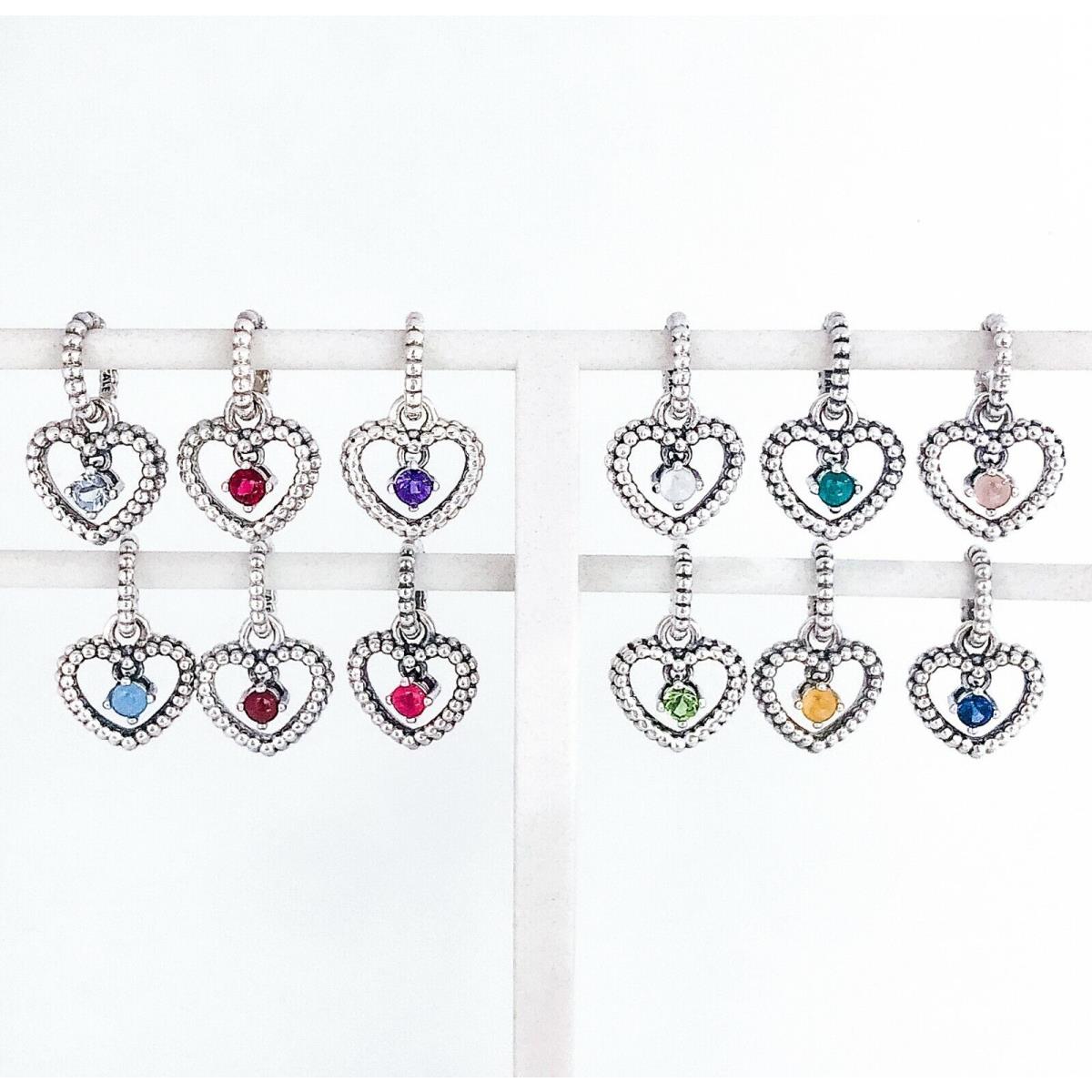 Pandora 925 Birthstone Color Beaded Heart Dangle Charms Pendants