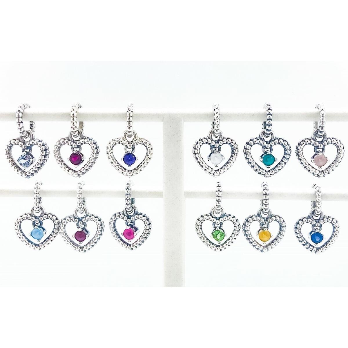 Pandora 925 Birthstone Color Beaded Heart Dangle Charms Pendants Aqua Blue 798854C01