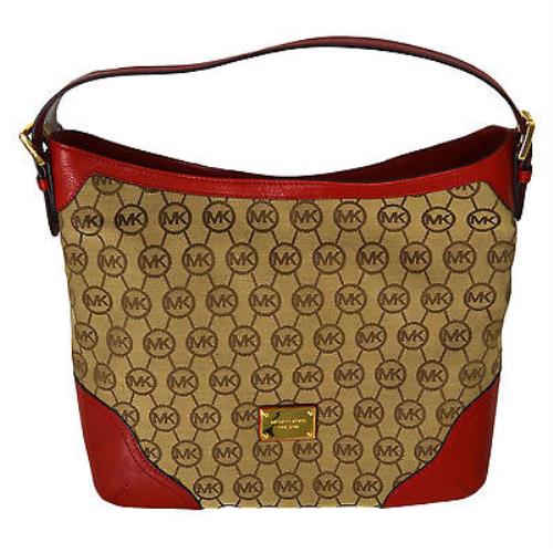 Michael Kors Handbag Purse Millbrook Shoulder Bag Mk Gold Tone Logo Large Red