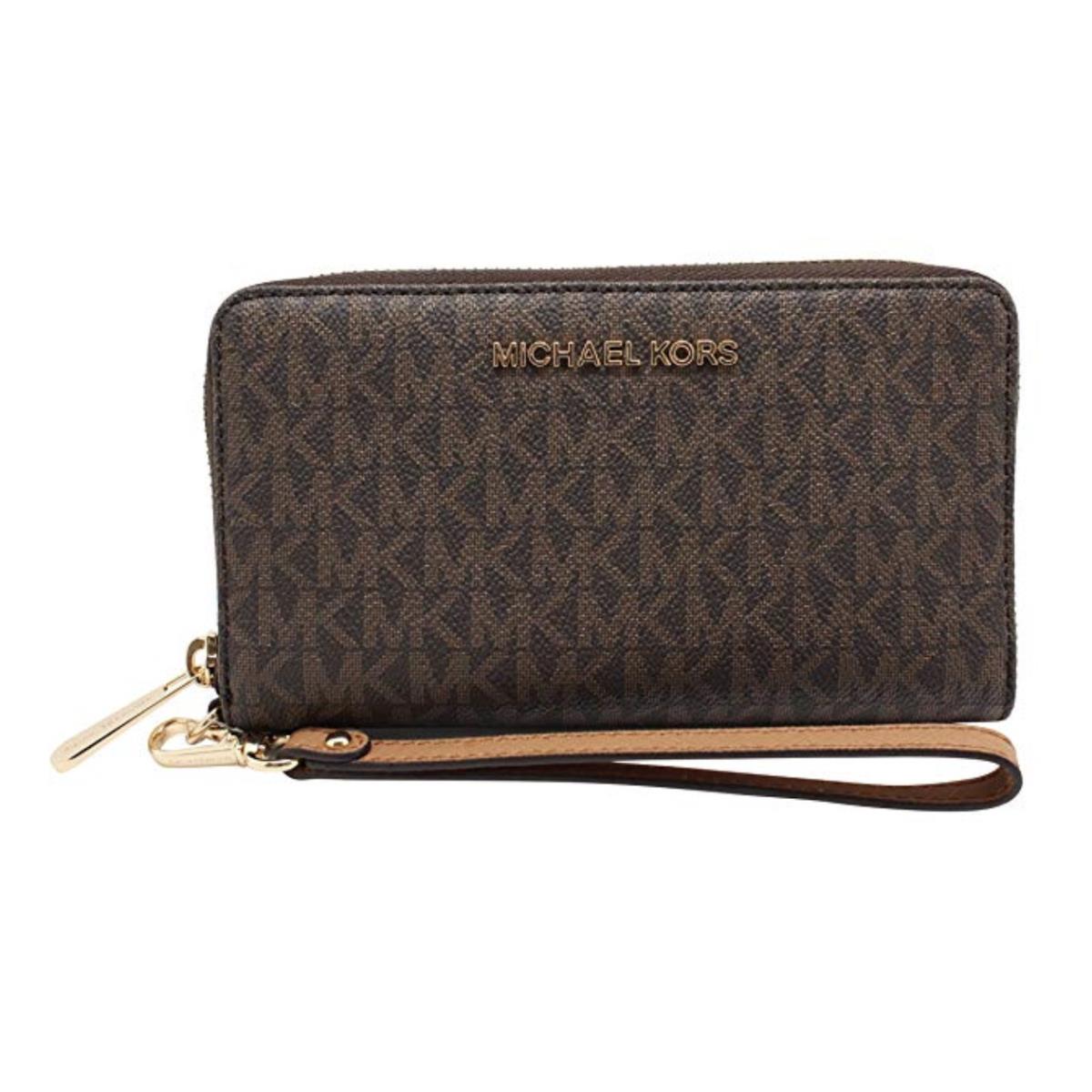 Michael Kors Jet Set Large Phone Wristlet Wallet MK Signature Brown