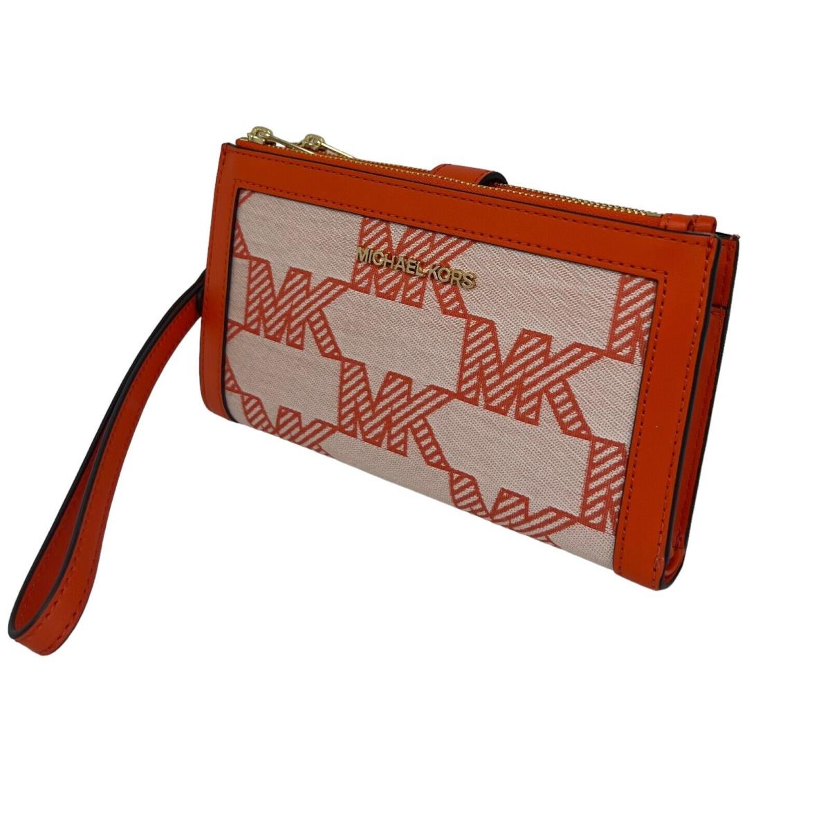 Michael Kors MK Jet Set Travel Double Zip Phone Wristlet Wallet Poppy MK Signature/Gold Tone