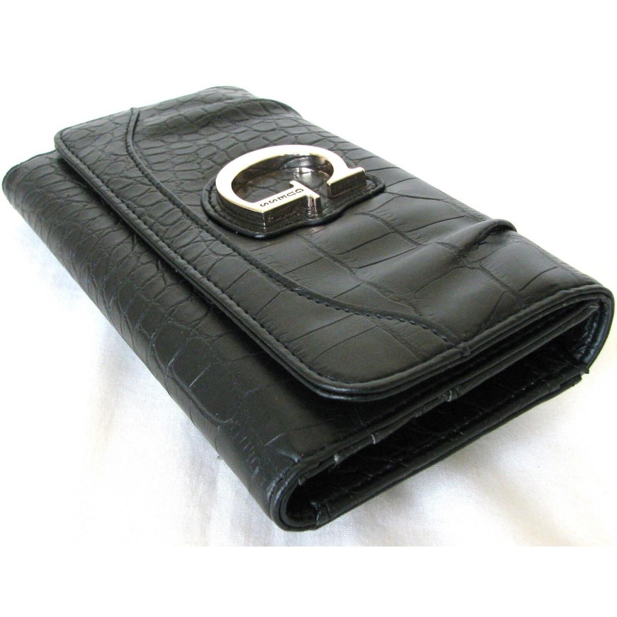 Guess Celeste Black+tan+grey Gray Croc Leatherette Checkbook Wallet Clutch