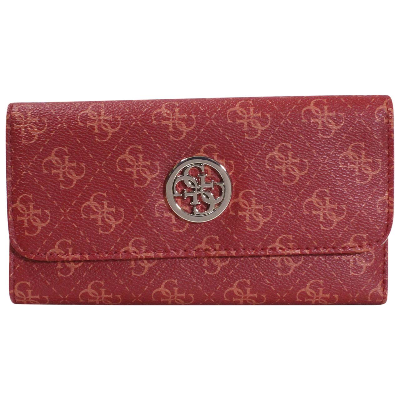 Guess Women`s Jensen Tri-fold Clutch Wallet Red