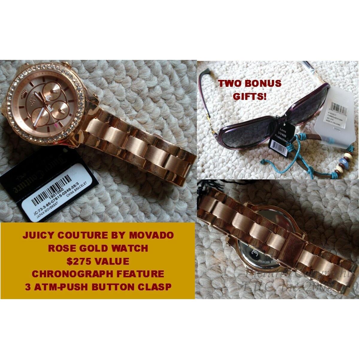 Nwt/new Juicy Couture 1901050 Rose Gold Chrono Style Watch by Movado+bonus Gift