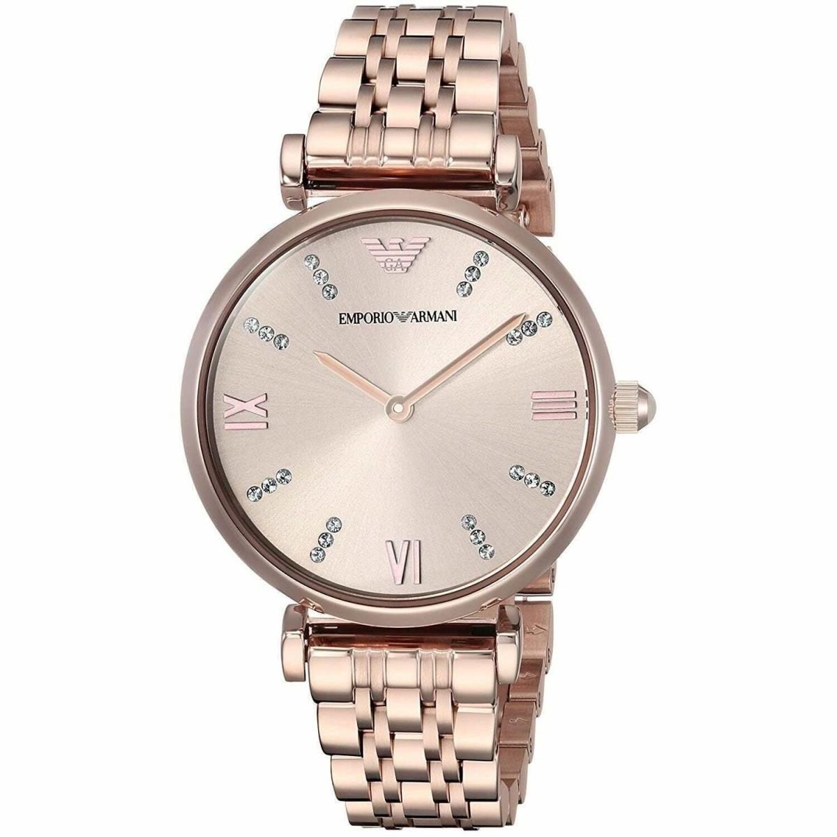 Emporio Armani Women`s Gianni T Bar Stainless Steel Two-hand Dress Watch 11059 - Gold Dial, Gold Band