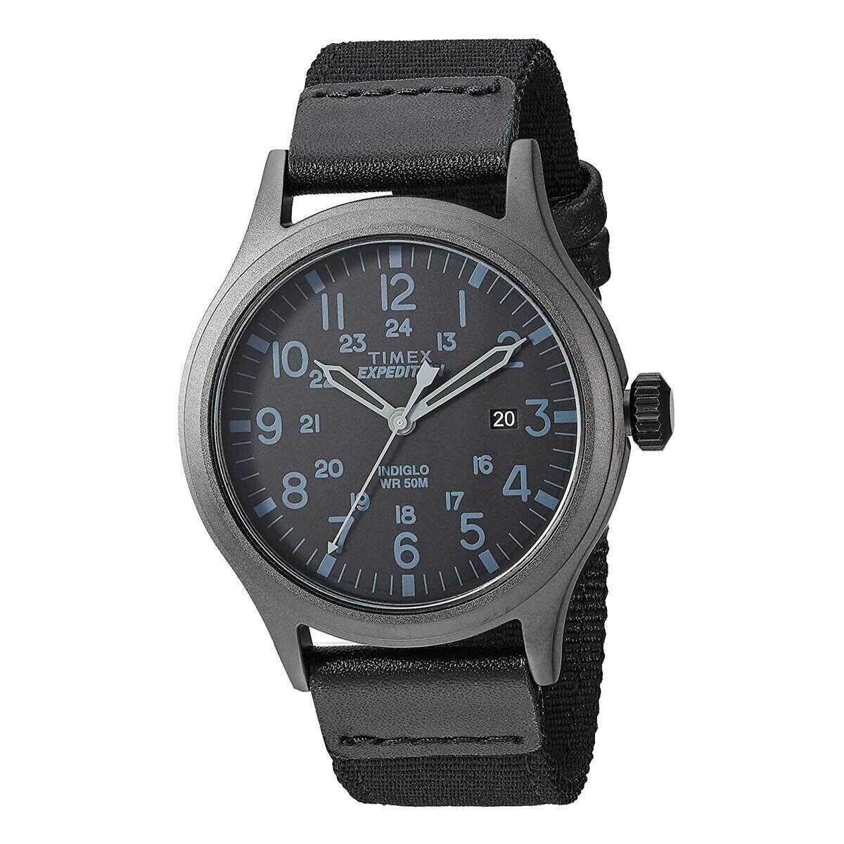 Timex TW4B14200 Men Expedition Scout 40 Black Leather Fabric Indiglo Date