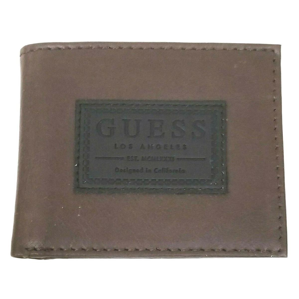 Guess Brown Black Leather with Stitches Bi-fold Rfid Men`s Wallet