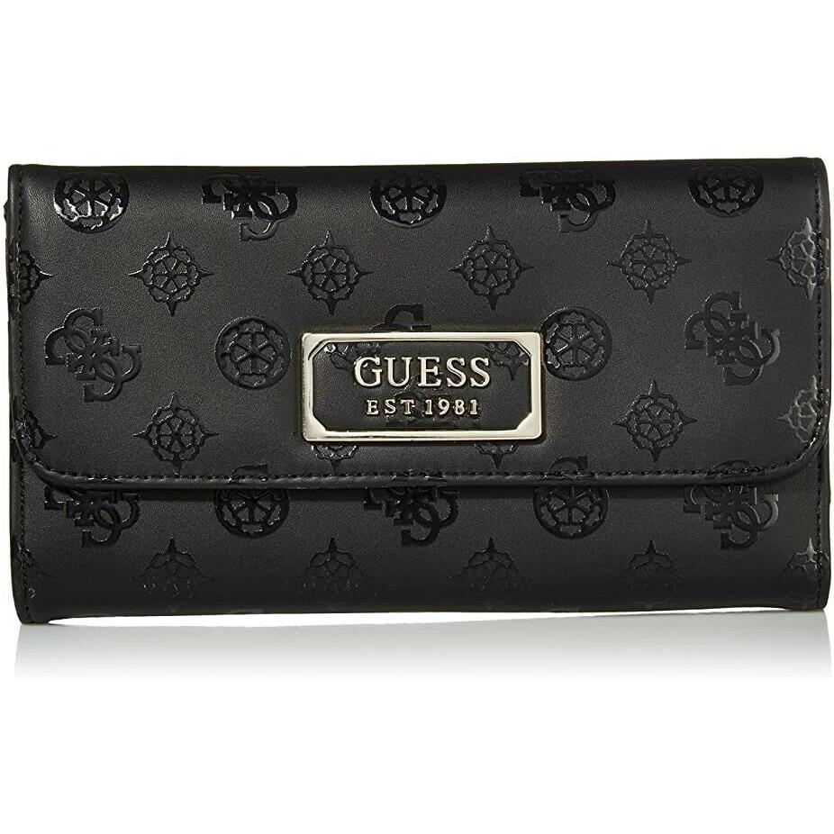 Guess Women`s Kamryn Peony Logo Multi Clutch Wallet 14 Card Slots Black