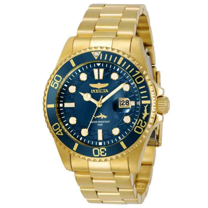 Invicta Men`s 43MM Pro Diver Quartz 3 Hand Blue Dial Gold-tone Watch