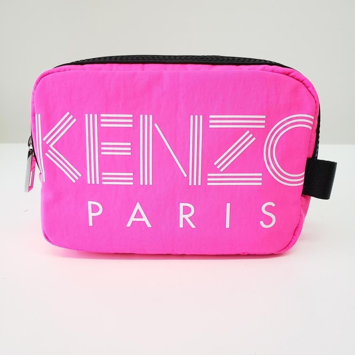 Kenzo Double Zip Logo Print Nylon Clutch Bag Neon Pink