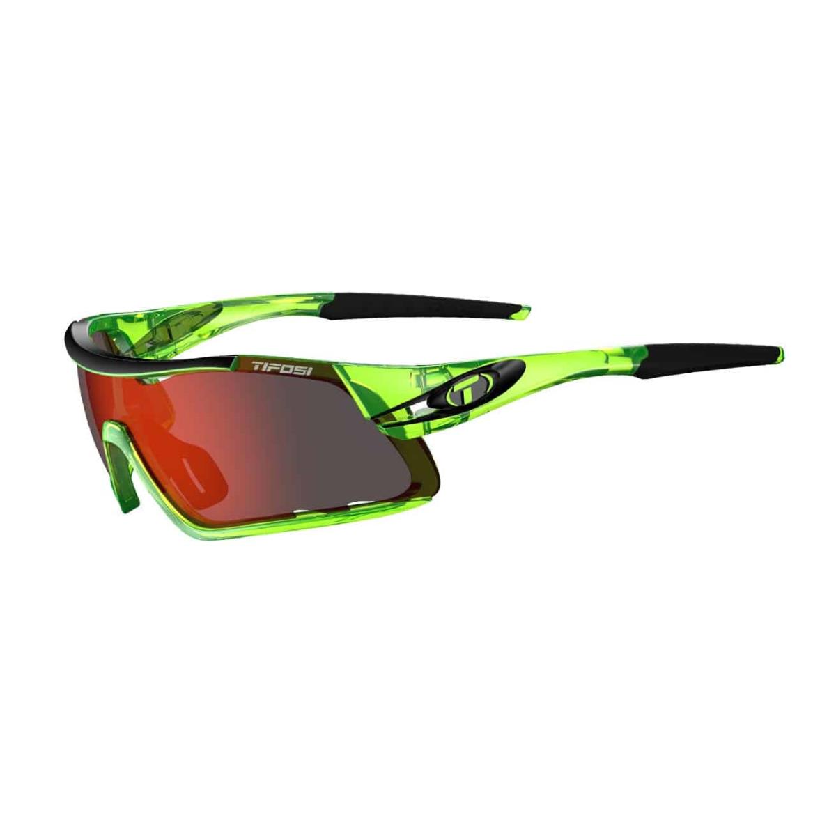 Tifosi Davos Sunglasses Crystal Neon Green w/ Clarion Red/AC Red/Clear
