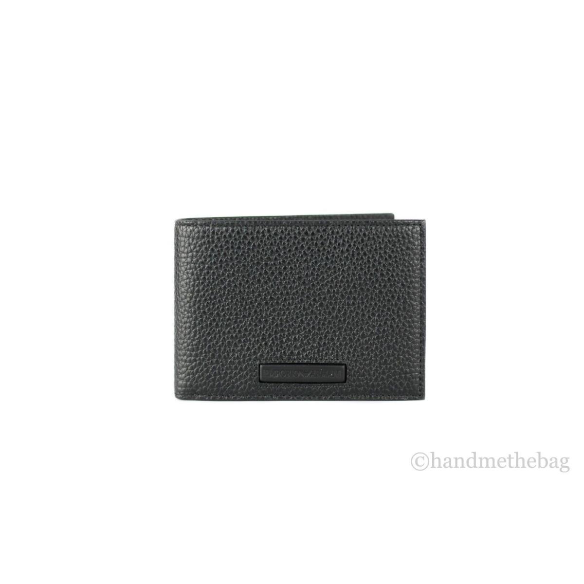 Emporio Armani Black Grainy Pebbled Leather Bi-fold Organizer Wallet