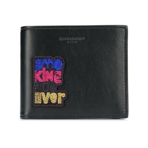 Saint Laurent Smoking Forever Patch Black Leather Bifold Wallet
