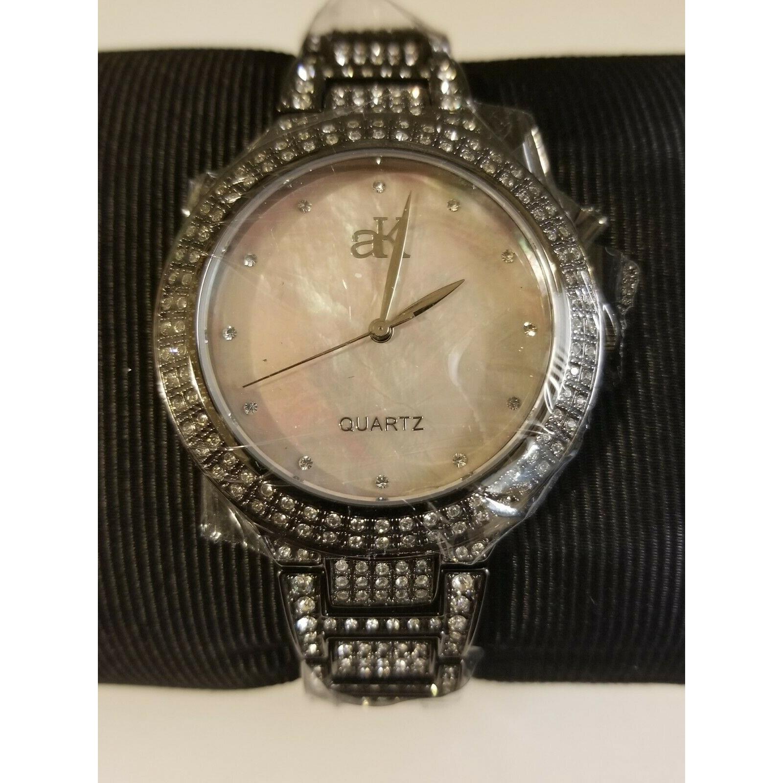 Adee Kaye Gun Metal Grey with Mother Of Pearl Face and Austrian Crystal Watch