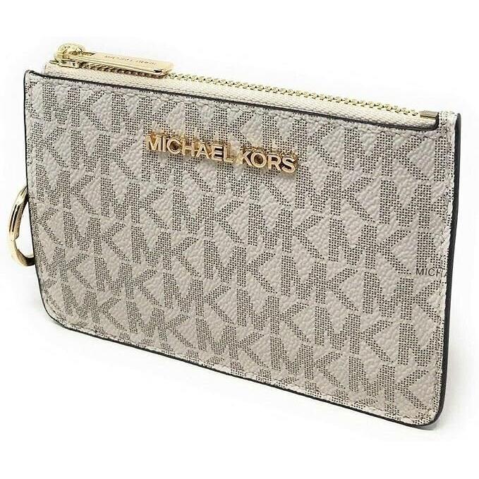 Michael Kors Jet Set Womens Coin Pouch Vanilla Signature ID Key Holder Wallet