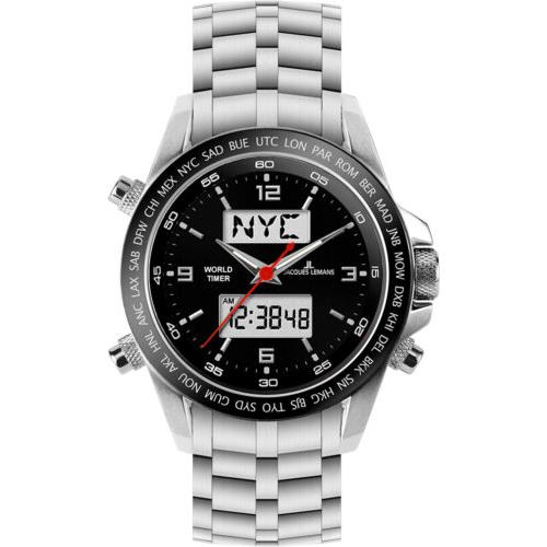 Jacques Lemans Men`s Sport 42mm Black Dial Stainless Steel Watch