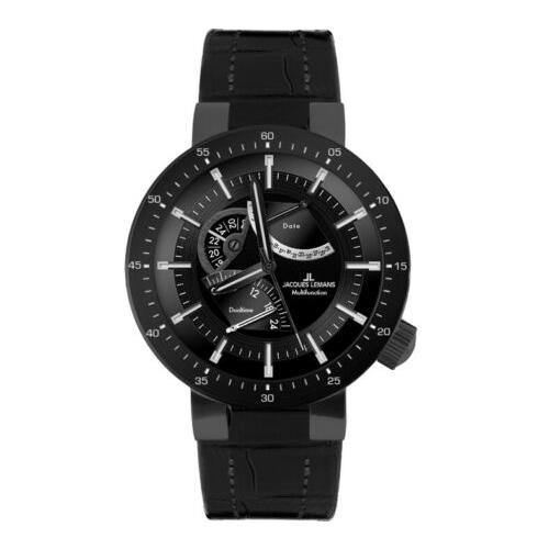 Jacques Lemans Men`s 1-1715A Sport Black Dial Leather Watch