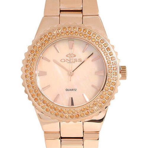 Oniss Paris Collection Ladies Watch Crystal Mother of Pearl Stsl - Pink Face, Two tone Dial, Rose Gold Band