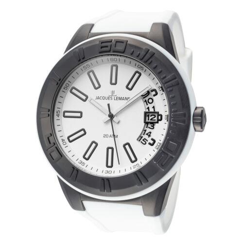 Jacques Lemans Men`s Miami 50mm Silver and Black Dial Silicone Watch
