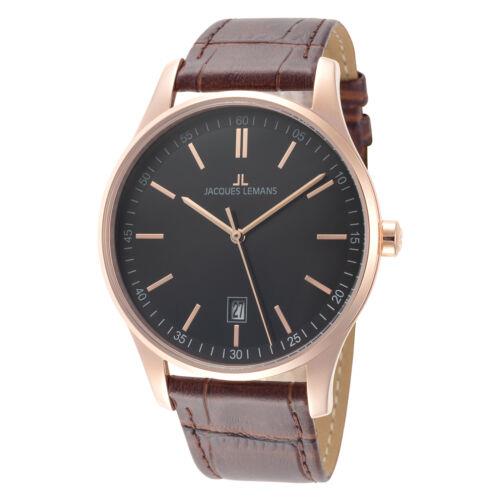 Jacques Lemans Men`s Classic 1-2026D 40mm Black Dial Leather Watch