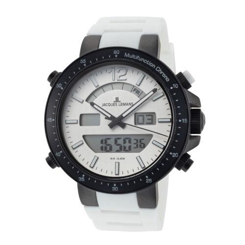 Jacques Lemans Men`s Milano 46mm Silver Dial Silicone Watch