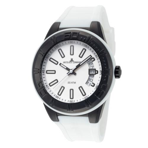 Jacques Lemans Unisex Miami 40mm Silver and Black Dial Silicone Watch