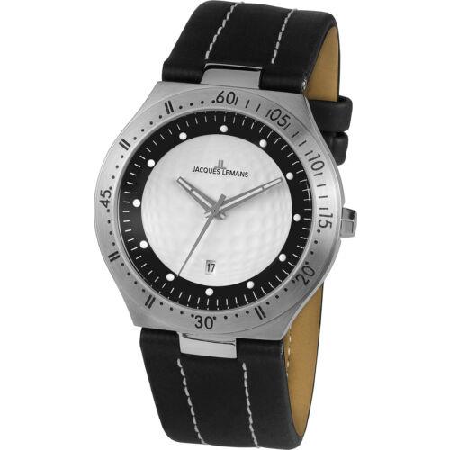 Jacques Lemans Men`s 1-1838A Dover 42mm Black/white Dial Leather Watch