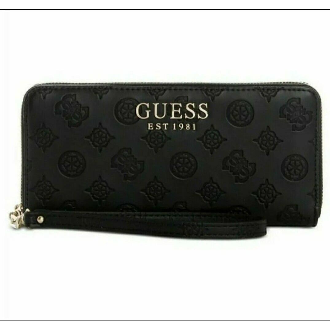 Guess Womens Ilenia Large Zip Around Black Wallet Wallet 12 Card Slots