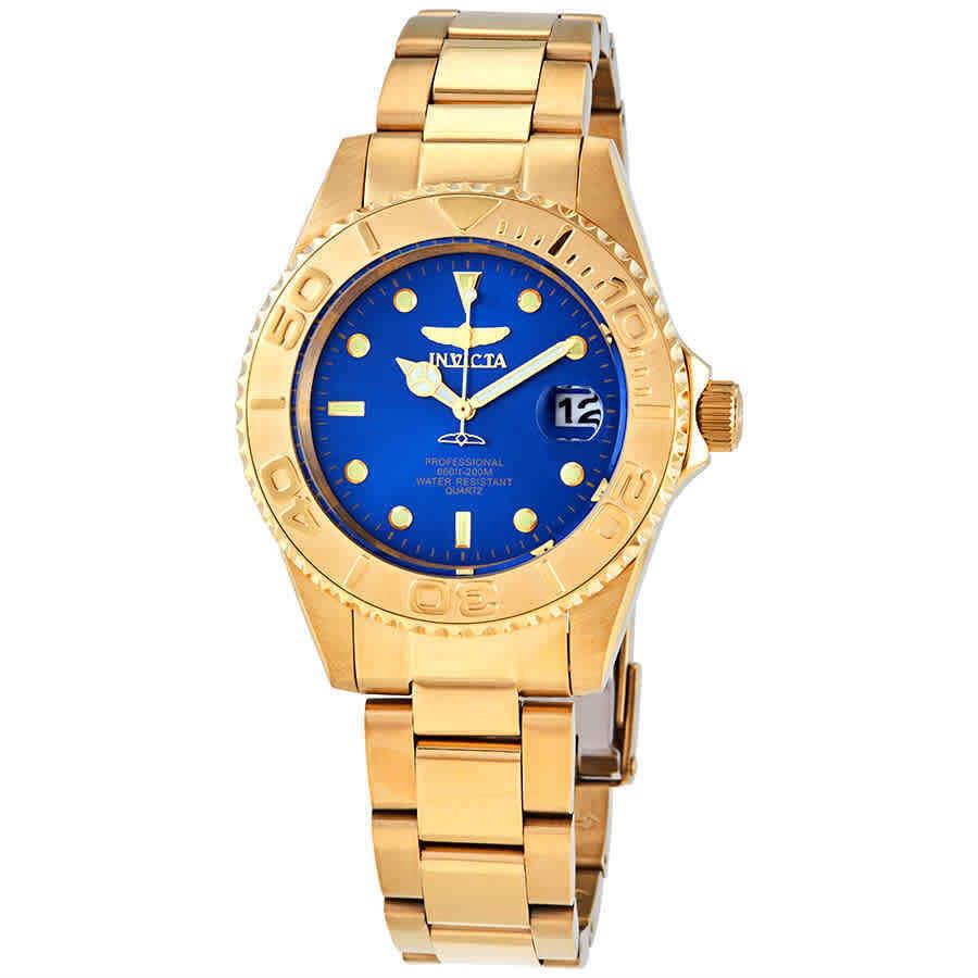 Invicta Pro Diver Quartz Blue Dial Yellow Gold-tone Men`s Watch 29940