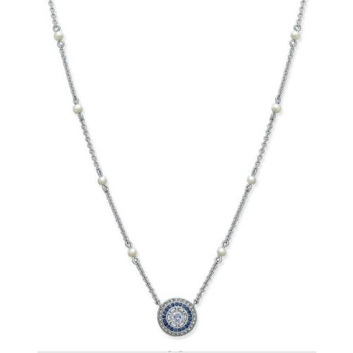 Lauren Ralph Lauren Silver Tone Blue Clear Crystal Evil Eye Pearl Necklace