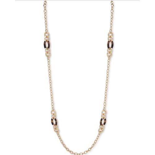 Lauren Ralph Lauren Gold Tone Tortoise Look Pave Link Necklace 42 ` Q46
